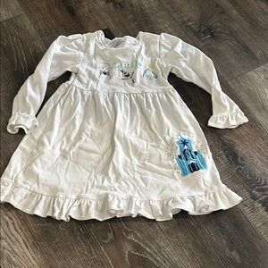 Disney Frozen White Long-Sleeve Kids Dress with Blue Castle Design